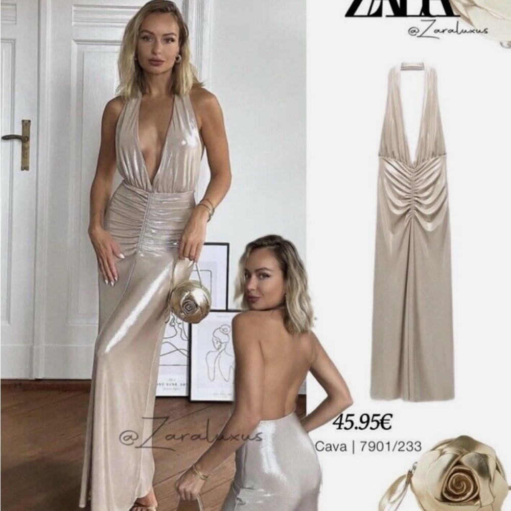 Zara Luxurious Cream Halter Dress